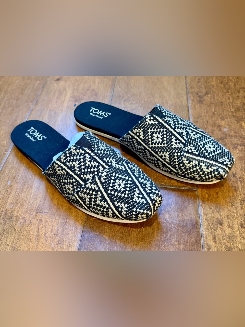 New Toms Alpargata Mule Slip-On Shoes Black White Diamond Aztec Women 10 10.5
